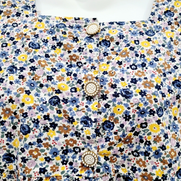 2/$20 Y2K Blue & Yellow Floral Pattern Buttons Down Top Blouse Size: XS - Picture 4 of 7